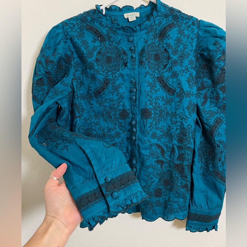 Sundance Catalog Rosetti Lace Top Teal